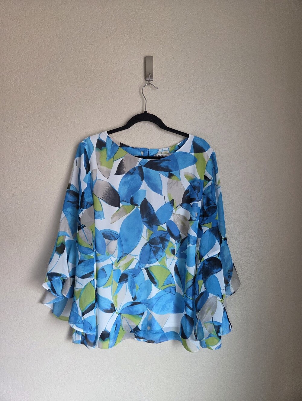 Kasper 3/4 Ruffle Sleeve Printed Blouse Top Size 2x